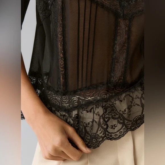 Anthropologie DOLAN Short Sleeve Sheer Lace Top Size L - Picture 4 of 10